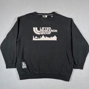 LRG Lifted‎ Research Group Mens XL Black Crewneck Sweatshirt North Face Logo Rip